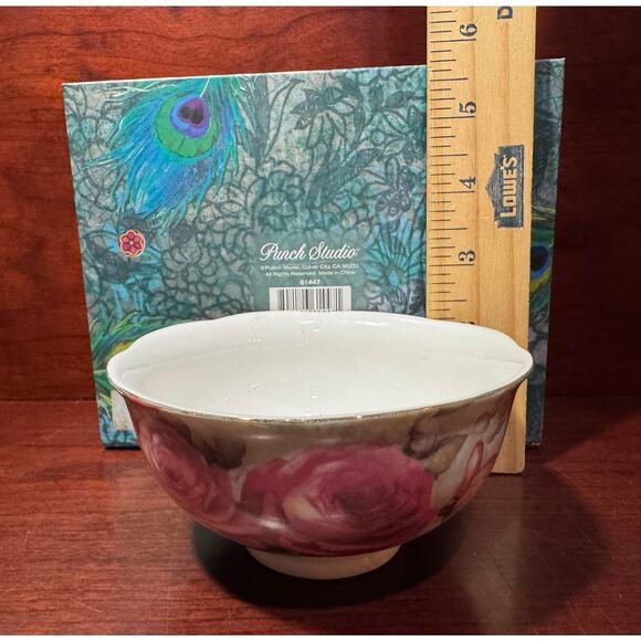 Vintage Gracie China Rose Pattern Bowl In Beautiful Peacock Pattern Gift Box - Picture 5 of 8